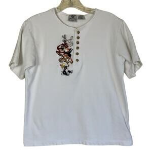 Warner Bros. Vtg 90s Henley Shirt Looney Tunes Bugs Bunny Embroidery Kidcore